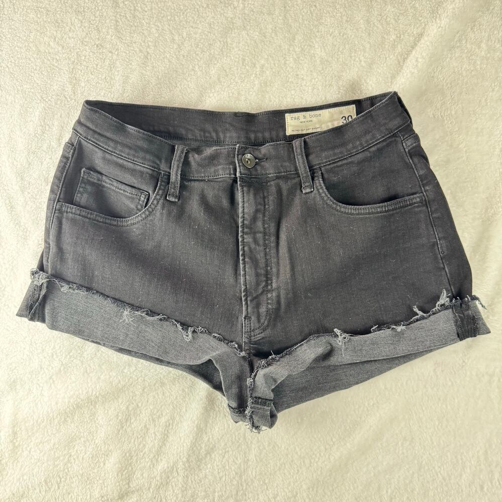 Rag & Bone Retro Cut Off Shorts Women Size 30 Black Denim Raw Hem USA